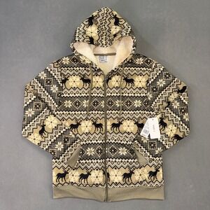 Faze 1 Mens Sherpa Lined Zip Up Hoodie Fair Isle Moose Snowflake Grey Small NWT